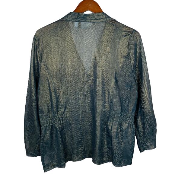 Chicos Teal Gold Shirt Blouse Top Shimmery Pockets 3/4 Sleeves Women's 1 M 8 - Picture 6 of 6